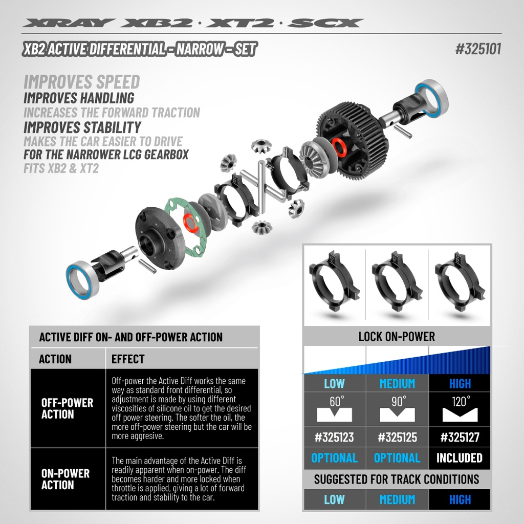 XRAY XB2 ACTIVE DIFFERENTIAL - NARROW - SET - X325101