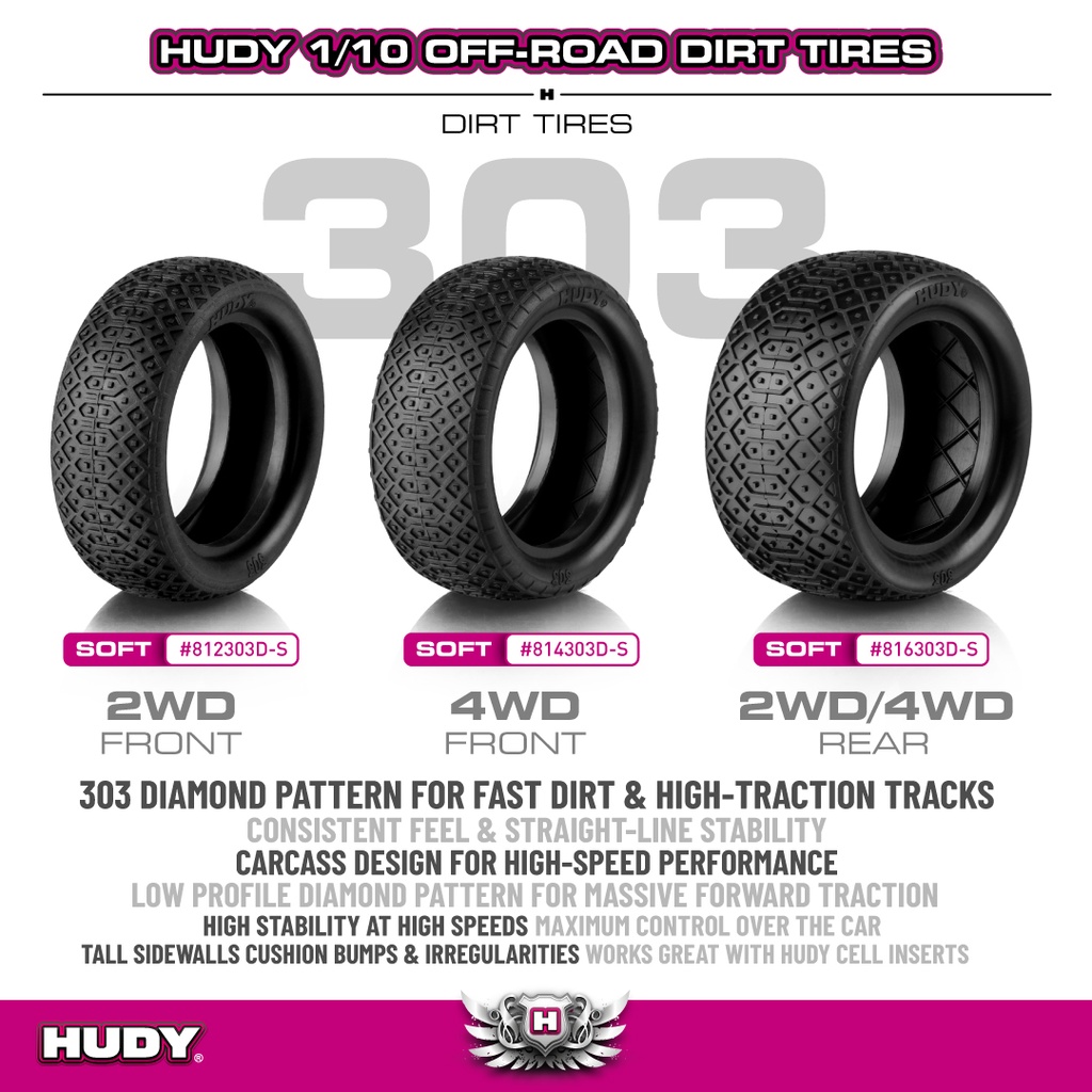 HUDY 1/10 OFF-ROAD TIRE 4WD FRONT DIRT - 303 - SOFT (2) - H814303D-S