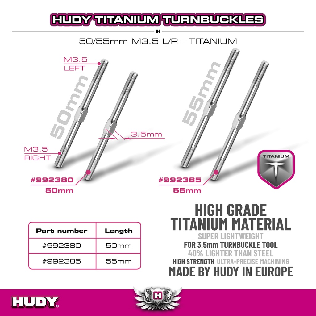 HUDY TITANIUM ADJUSTABLE TURNBUCKLE 55MM M3.5 L/R (2)
