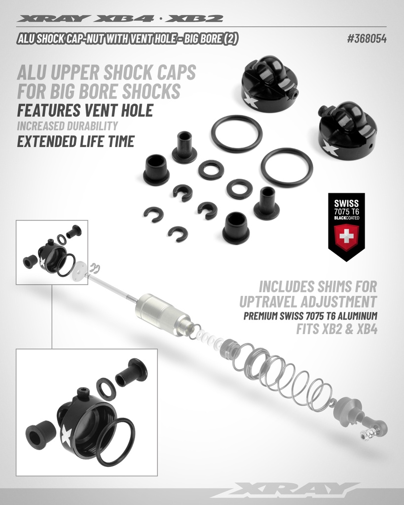 ALU SHOCK CAP-NUT WITH VENT HOLE - BIG BORE (2) - X368054