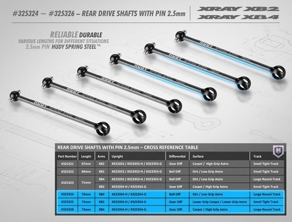 REAR DRIVE SHAFT 71MM WITH 2.5MM PIN - HUDY SPRING STEEL (kopie)