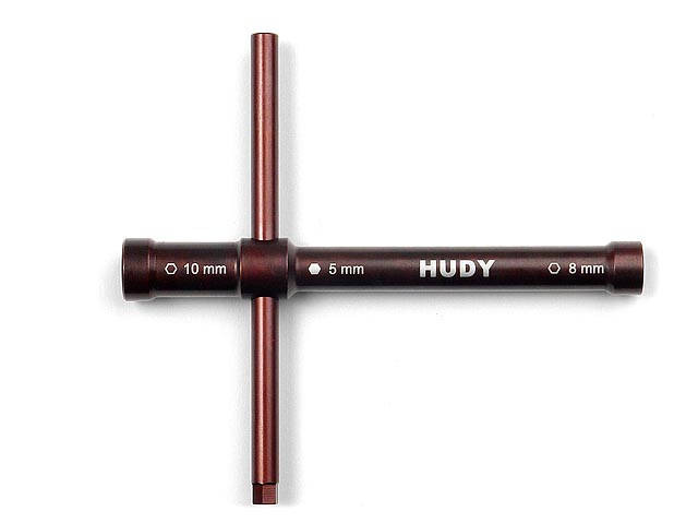 HUDY Cross Wrench Glowplug # 8mm / Clutchnut # 10mm - Long - 107581