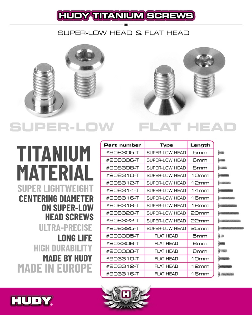 HUDY TITANIUM SUPER-LOW HEAD SCREW CENTERING DIA M3x14 (4) - H908314-T