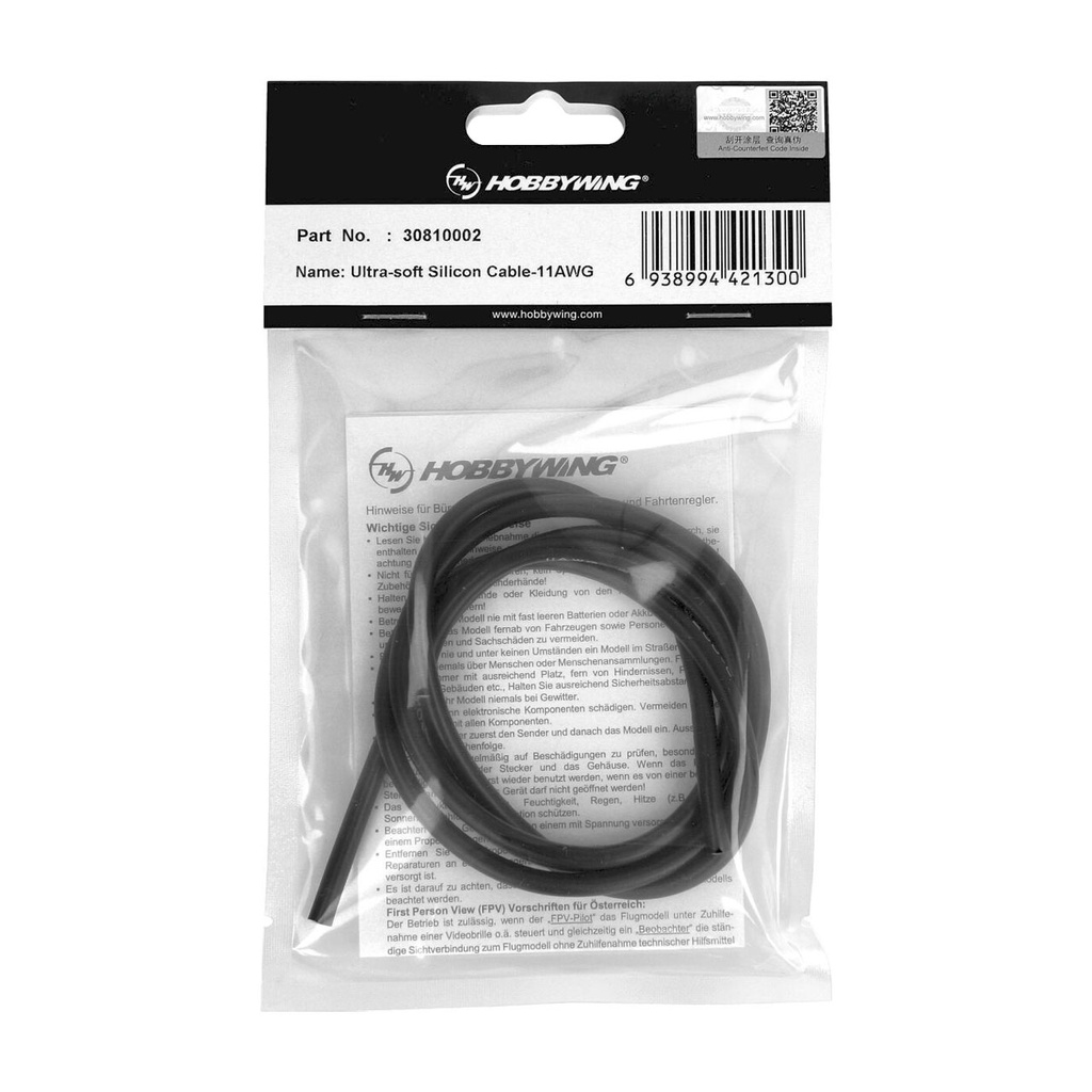 Hobbywing Ultrasoft Silikoncable 11AWG (100cm) for XR8 PLUS G2S - HW30810002