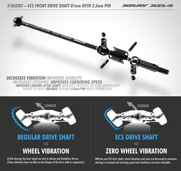 ECS FRONT DRIVE SHAFT 81MM WITH 2.5MM PIN - HUDY SPRING STEEL - SET - X365201