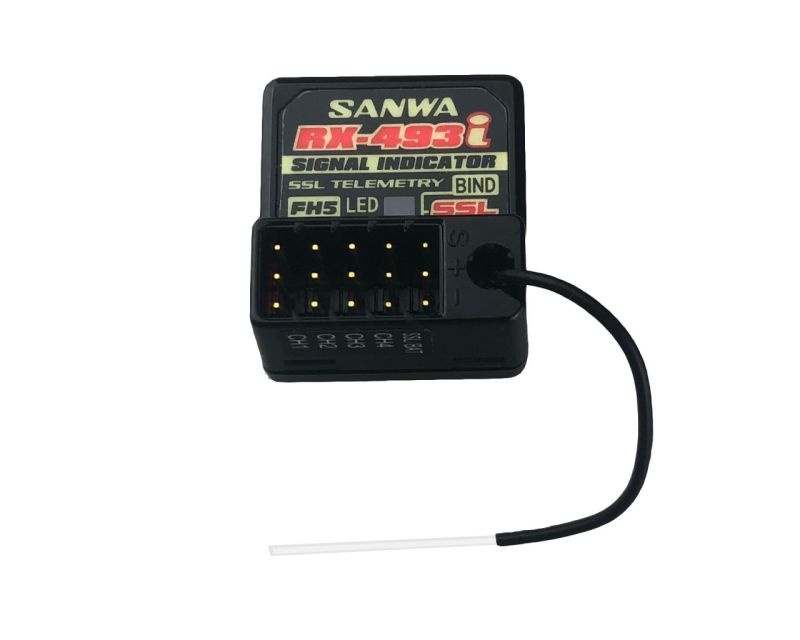 Sanwa RX-493i (FH5/FH5U, SXR Response) Waterproof Telemetry Receiver w/Coaxial Antenna + Signal Indicator