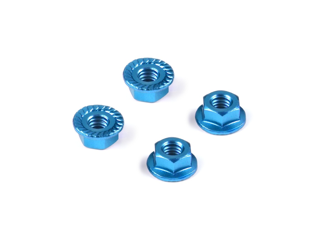 [H296541-B] ALU NUT M4 WITH SERRATED FLANGE - BLUE (4) - H296541-B