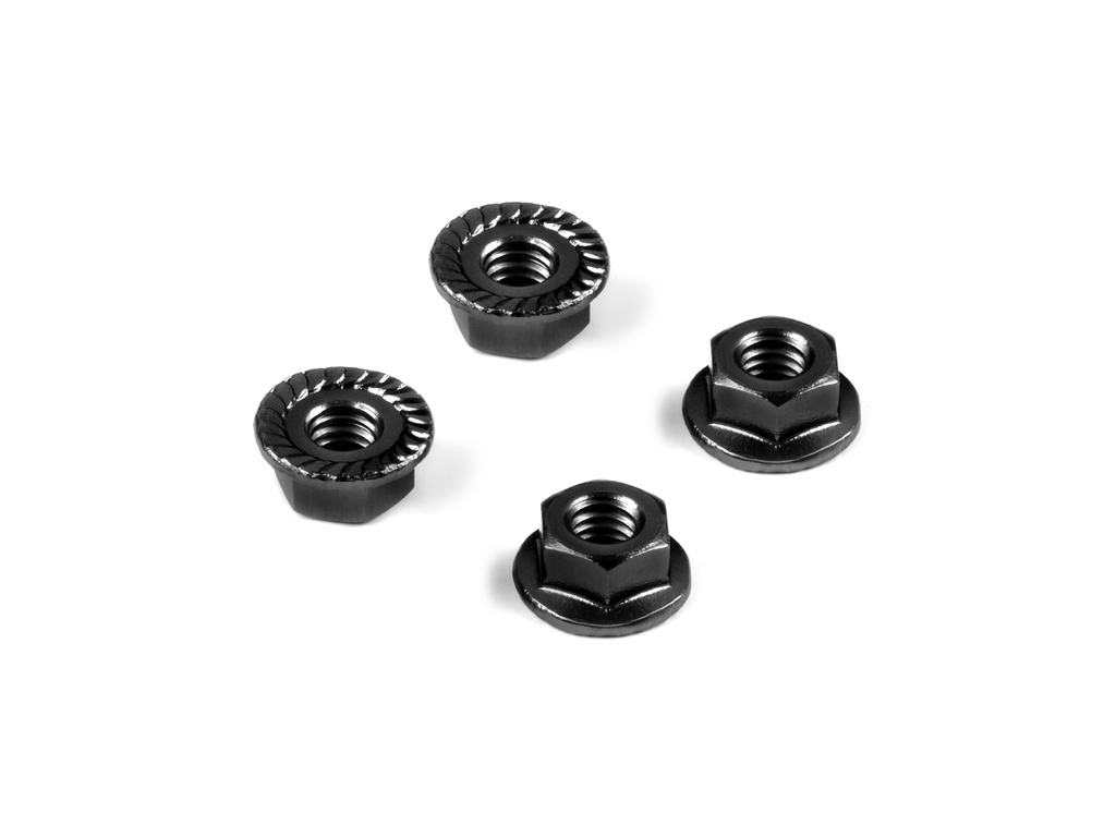 [H296541-K] ALU NUT M4 WITH SERRATED FLANGE - BLACK (4) - H296541-K