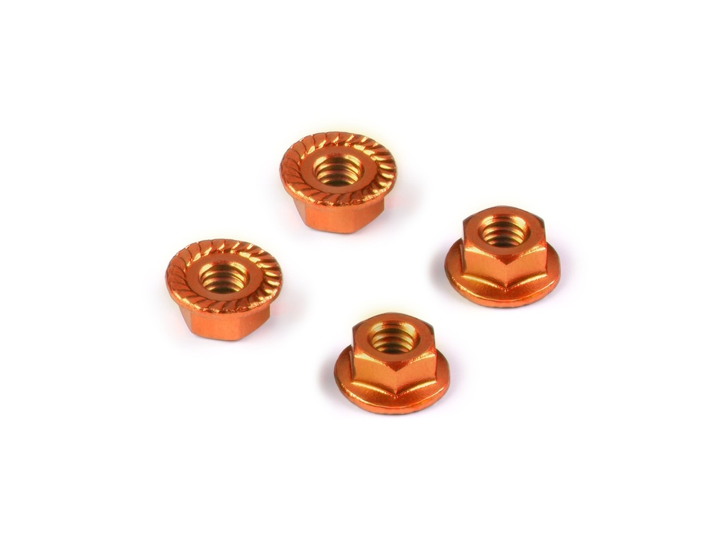 [H296541-O] ALU NUT M4 WITH SERRATED FLANGE - ORANGE (4) - H296541-O