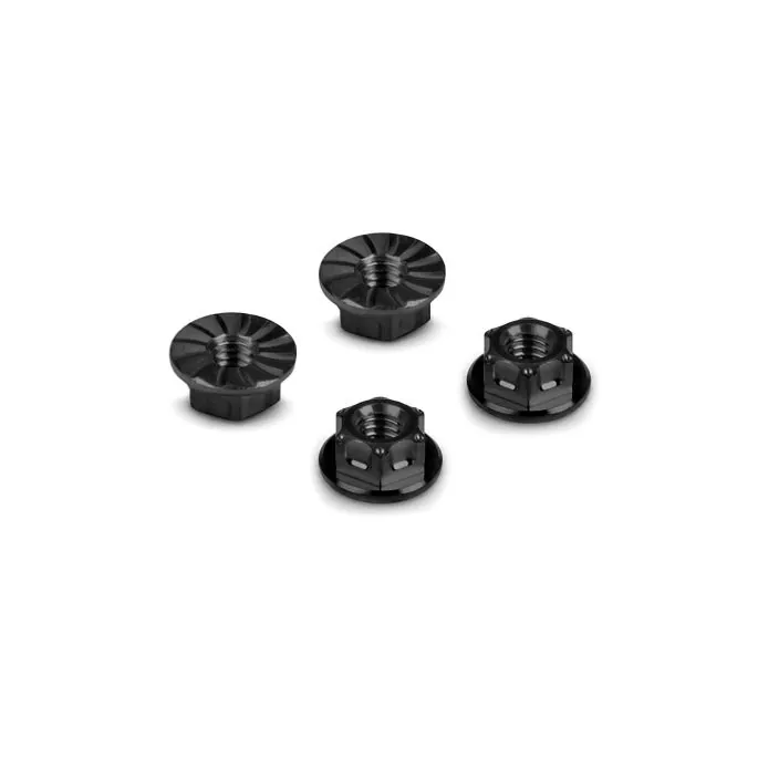 [H296542-K] HUDY TITANIUM NUT M4 WITH SERRATED FLANGE - BLACK (4) - H296542-K