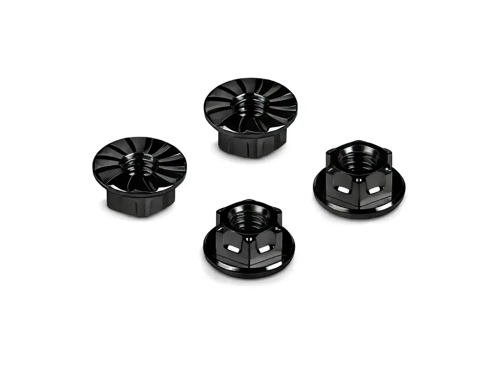 [H296542-K] HUDY TITANIUM NUT M4 WITH SERRATED FLANGE - BLACK (4) - H296542-K