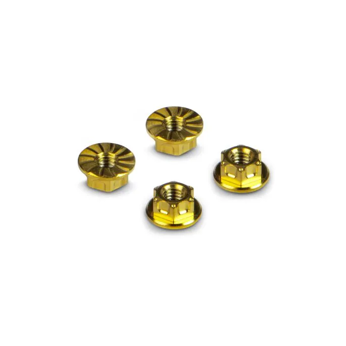 [H296542-Y] HUDY TITANIUM NUT M4 WITH SERRATED FLANGE - GOLD (4) - H296542-Y