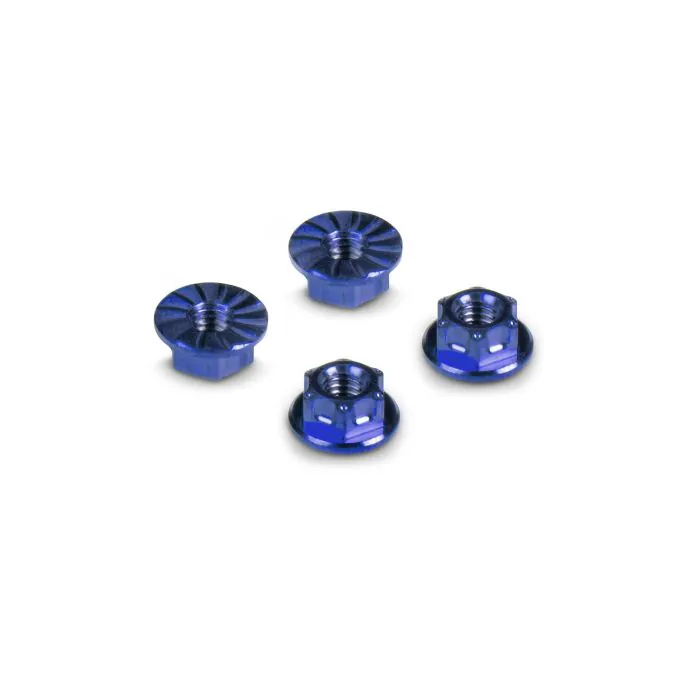 [H296542-B] HUDY TITANIUM NUT M4 WITH SERRATED FLANGE - BLUE (4) - H296542-B