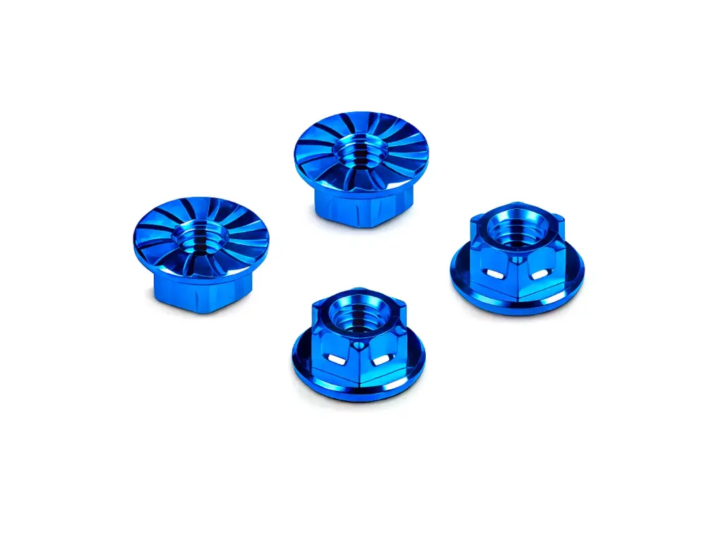 [H296542-B] HUDY TITANIUM NUT M4 WITH SERRATED FLANGE - BLUE (4) - H296542-B