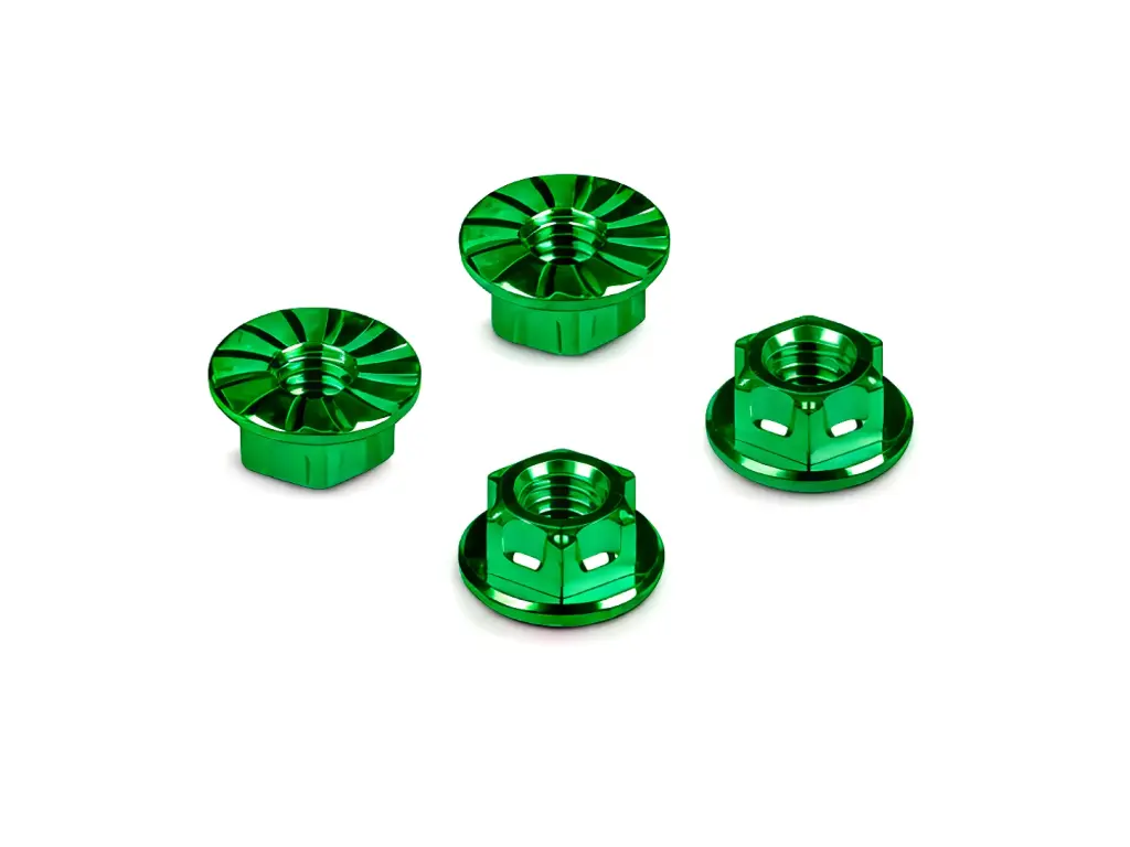 [H296542-G] HUDY TITANIUM NUT M4 WITH SERRATED FLANGE - GREEN (4) - H296542-G