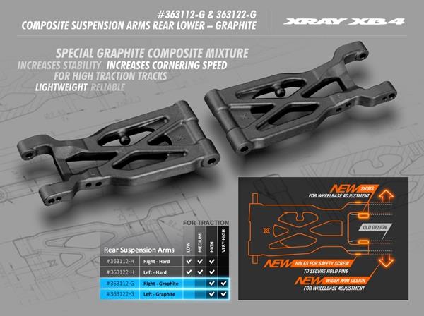 [X363112-G] Composite suspension arm rear lower right - Graphite (CARPET) - X363112-G