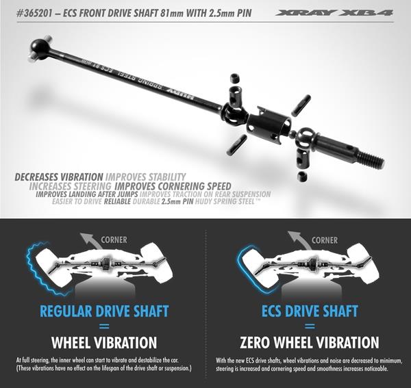 [X365201] ECS FRONT DRIVE SHAFT 81MM WITH 2.5MM PIN - HUDY SPRING STEEL - SET - X365201